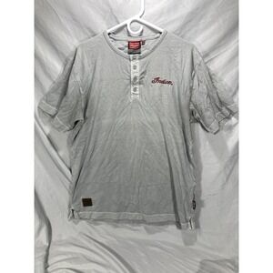 Vintage Indian Motorcycle Henley Shirt Size L Grey Leather Patch